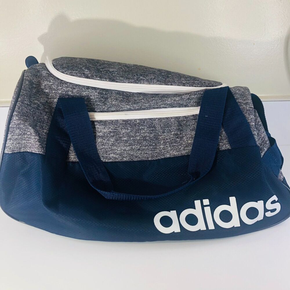Adidas Duffel Bag Unisex Large Blue Gray Mesh Logo Crossbody Training Athletic